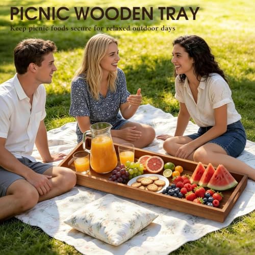 Maoname Extra Large Black Walnut Wooden Ottoman Tray 36 x 12 Inches