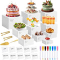 Cherizia 10-Piece White Acrylic Buffet Risers Set with Mini Sign Tongs & Cake Cutter - 3 to 10 Inch Variations