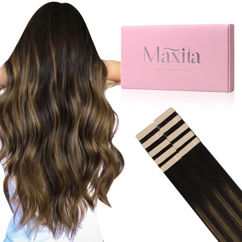 Balayage Dark Brown Mixed Chestnut Brown Tape in Hair Extensions 14 Inch 25g - 10 Pieces