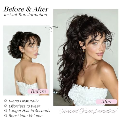 26 Inch Claw Clip Ponytail Extension with Drawstring - Black Brown