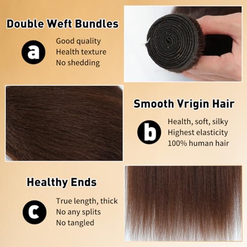 Piuneo 20 Inch Chocolate Brown Kinky Straight Human Hair Bundles - #4 Variant