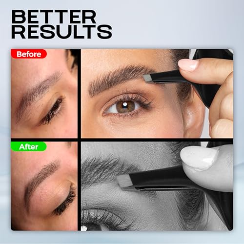Set of 3 Professional Butterfly Grip Slant Tip Tweezers ? Stainless Steel Precision Eyebrow Tweezers for Facial Hair, Ingrown Hair & Splinter Removal for Women & Men
