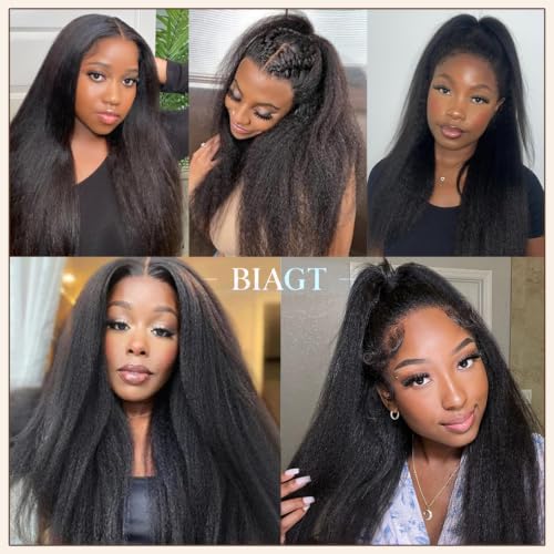 BIAGT Kinky Straight Crochet Human Hair 20 Inch 50g Pre-Fluffed, Tangle-Free Natural Yaki Texture