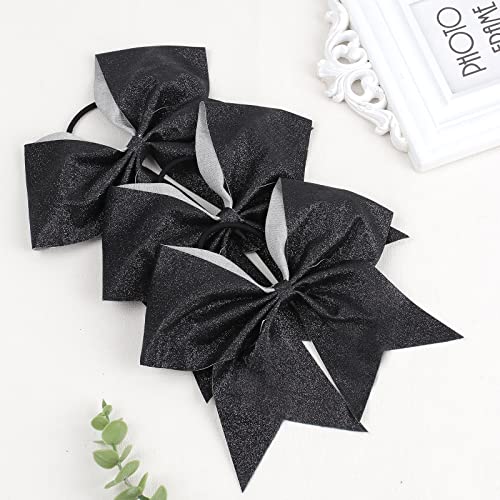 Large Glitter Cheer Bows for Cheerleaders with Elastic Hair Ties - Black