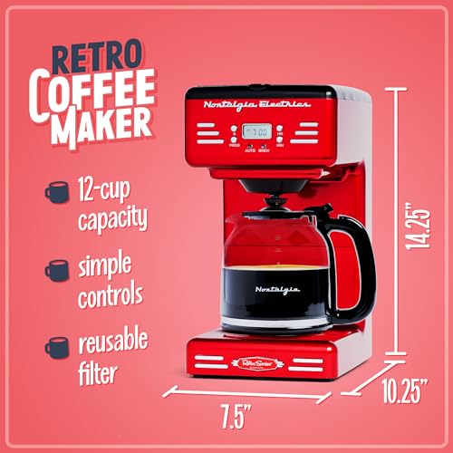 Nostalgia Red 12-Cup Programmable Coffee Maker with LED Display & Auto Shut-Off