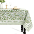 Agate Green Cotton Tablecloth 70x108 Inch Rectangular Hand Block Print