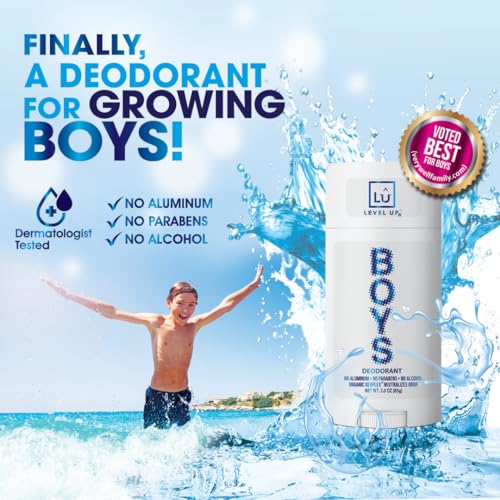 Level Up Boys Deodorant Pack of 2 - Aluminum-Free, 24 Hr Odor Protection, Natural Scent