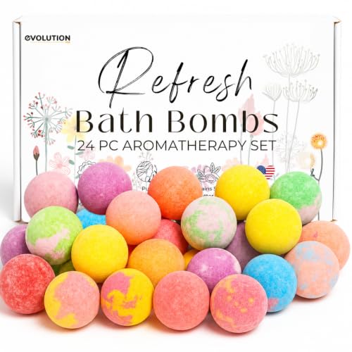 Organic Refresh Bath Bombs Set - 24 Mini Bath Fizz for Women & Kids, Aromatherapy, Gift Ready - Variation of THIS listing