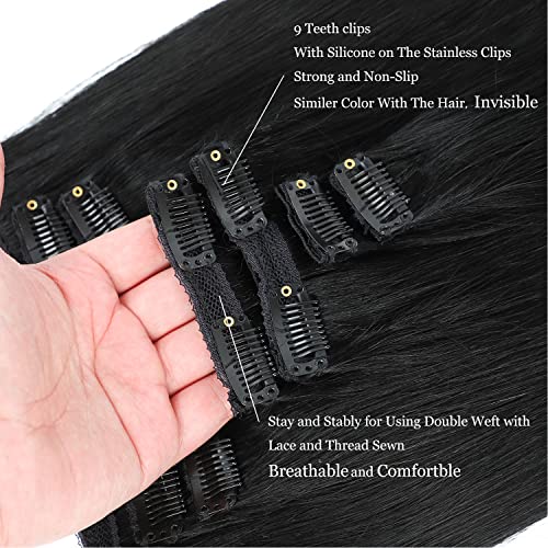 Clip in Hair Extensions 120g Set - Thick Remy Human Hair, Brazilian Straight, 14 Inch Variation 1#