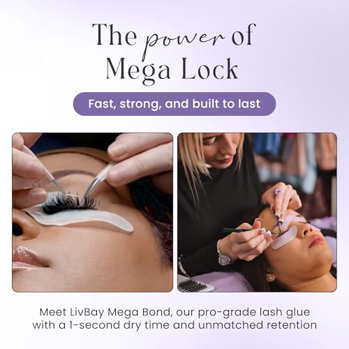 LivBay Mega Lock Lash Glue, Professional Eyelash Extension Glue, Fast Drying Banana-Scented Adhesive, Extra Strong Oil-Resistant Lash Bond with Long Retention, Black Formula, 10mL