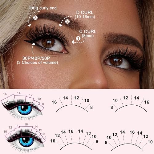 Natural Lash Clusters 8-16MM Wispy Lash Extensions 30D+40D+50D Cluster Eyelash Extensions 360Pcs Wispy Individual Eyelashes by Geeneiya