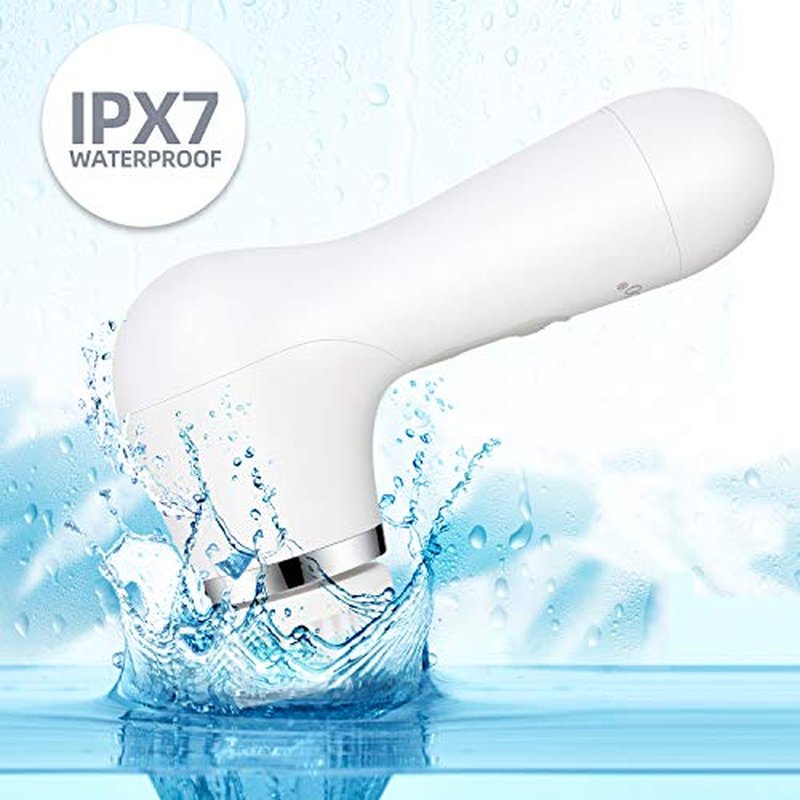 Facial Cleansing Brush, Waterproof Spin Face Brush Set with Holder and 6 Brush Heads, Gentle Exfoliating, Deep Cleansing, Massaging and Removing Blackhead for Women and Men (White)