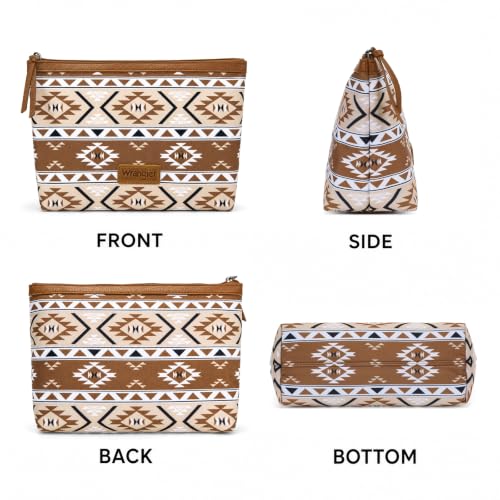 Large Waterproof Travel Makeup Bag for Women with Aztec Pattern - Tan