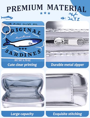 Blue Canned Sardines Makeup Bag - Funny Fish Design, Creative Cosmetic Pouch