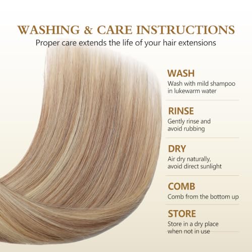 Clip in Human Hair Extensions 18 Inch 120g - Highlight Golden Brown & Bleach Blonde, 7Pcs - Virgin Remy Hair