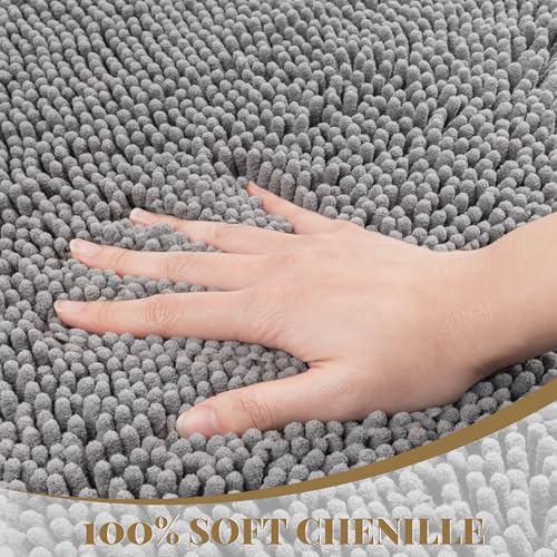 60 x 36 Inch Grey Chenille Bath Rug - Soft, Absorbent, Quick Drying Bathroom Mat with Rubber Backing