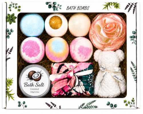 Luxury Bath Bombs & Spa Gift Set for Women - Self-Care Kit with Salts, Handmade Soap & Towel