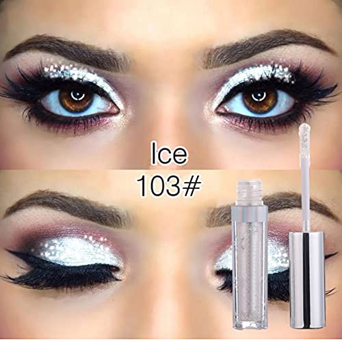Glitter Liquid Eyeshadow Metallic Pigments Shimmer Makeup Metals Gloss for Eyes Eyeliners Sparkling Eye Shadow Shiny Pen Eyeliner Kit Long Lasting Waterproof (Silver)