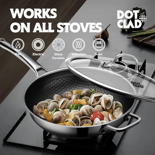 13 Inch Stainless Steel Nonstick Wok Pan with Lid - Stir-Fry Cookware