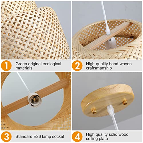 Bamboo Pendant Light - Large 16 Inch Woven Rattan Chandelier for Kitchen & Dining - Natural Boho Basket Style - Variation: Lantern