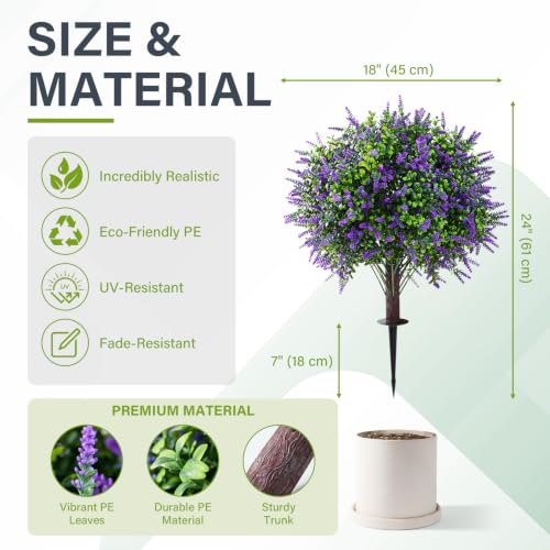 CAZZOVA Lavender Topiary Balls Set of 2 - 24 Inch Faux Shrubs with Stakes