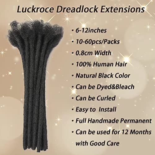 Dreadlock Extensions Human Hair 8 Inch 60 Strands - Natural Black, Can Be Dyed & Curled - Handmade, Full & Lightweight (Variation of THIS listing: 8inch/60strands / 0.8cm#1B)