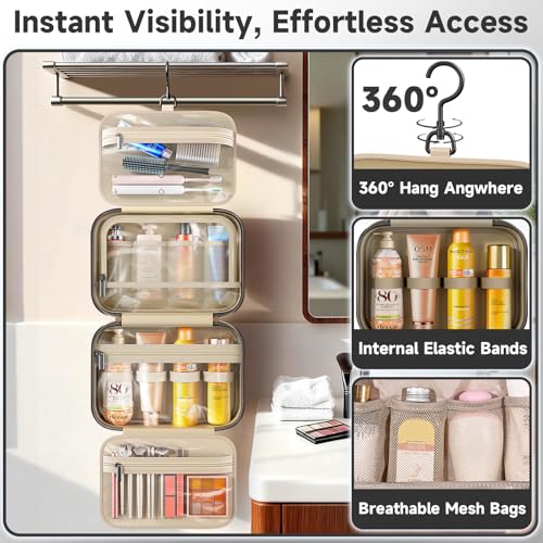 Travel Toiletry Bag for Women - Waterproof Hanging Organizer, Medium Black