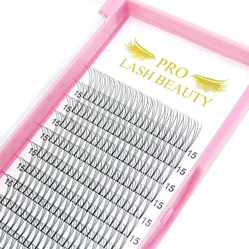 PRO LASHBEAUTY Premade Volume Fans Eyelash Extensions, 3D-C-0.07-9, Short Stem, C/D Curl, 0.07/0.10, Vegan, Individual, False Eyelash