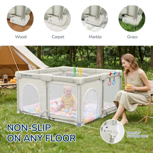 Foldable Baby Playpen 50x50 Inch Beige - Safe Portable Toddler Play Area