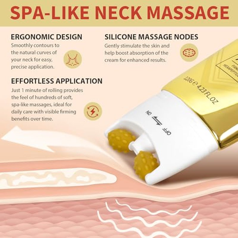 AH-8 Firming Neck Cream with Roller - Neck and Chest Firming Cream to Lift, Tighten & Smooth Sagging Skin, Reduce Wrinkles & Hydrate for Youthful Neck, 4.23 Fl Oz