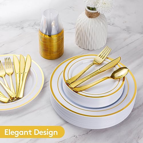 Gold Disposable Plastic Plates for 100 Guests - 600 Pieces Partyware