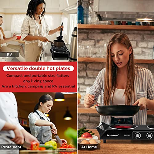 Infrared Double Burner Hot Plate - Portable 1800W Electric Stove for Cooking, Black