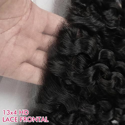 8 Inch Kinky Curly Lace Frontal Human Hair - Natural Black, HD 13x4