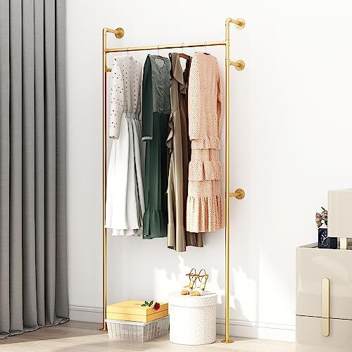 A-Gold Wall Mount Industrial Pipe Clothing Rack - Heavy Duty Metal Double Rod Garment Display, 39 Inch