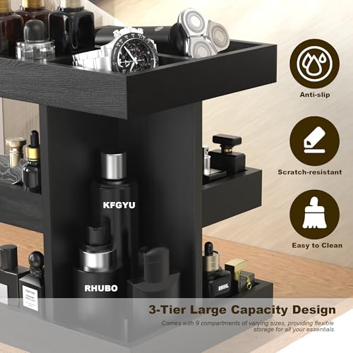 Cologne Organizer for Men, 360 Makeup Rotating Organizer, Organizador de Perfumes, Estante para Perfumes, Gifts for Men, Countertop Vanity and Bathroom, Bedroom Essentials, Mens Husband Gifts(Black)