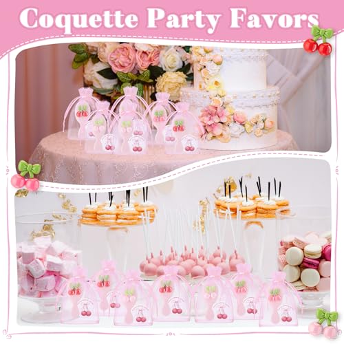Pink Cherry Bow Compact Mirror & Hair Brush Set - Party Favor Gift, Variation of Pink / Cherry Bow