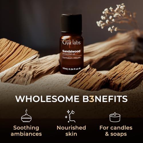 Sandalwood Essential Oils for Diffuser & Patchouli Essential Oil for Diffuser Set - Aromatherapy Grade Essential Oils Set - 2x0.34 fl oz - Gya Labs