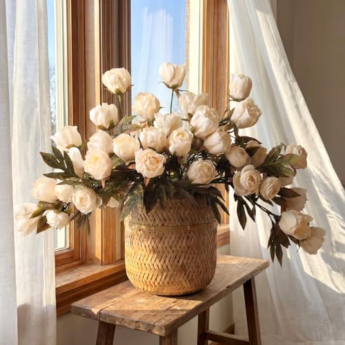 Artificial Peony Flowers Set - Faux Silk Blooms for Vase, 12 Stems, Light Variation