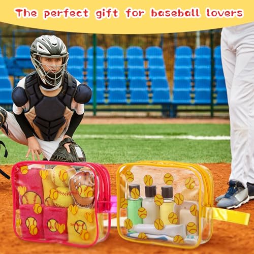 24 Pcs Softball Clear Makeup Bags with Zipper Bulk Sport Goodie Clear PVC Pouch Organizer Waterproof Travel Case for Woman Team Gifts Birthday Decorations Supplies