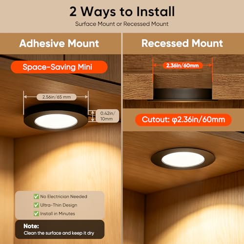 VST Smart Puck Lights 6 Pack Black Dimmable Under Cabinet & Shelf Lighting