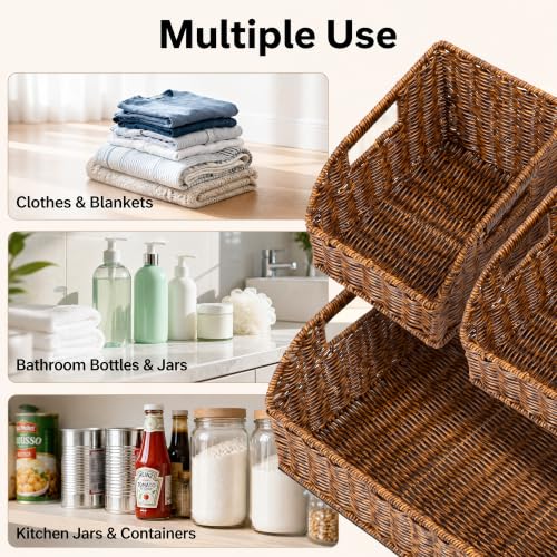 Brownlily Faux Wicker Pantry Storage Baskets Double Set - 6-Piece