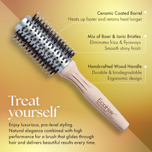 EcoHair Bamboo Hair Brush 2 5/8 Inch - Eco-Friendly Boar Bristles for Shine & Frizz Control