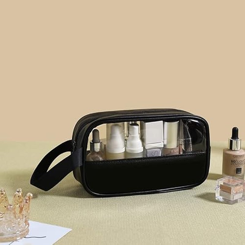 Clear Makeup Bag, Large Clear Toiletry Bag for Travel, Portable Toiletry Bag for Men, Water-repellent Travel Bag Set of 3 (Solid Black)