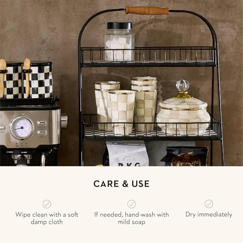 Mocha Check Enamel Squashed Pot with Lid - 20 oz Brown & White Kitchen Storage