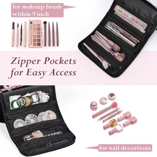 Large Travel Makeup Case with 4 Tiers, Organizer & Luggage Sleeve