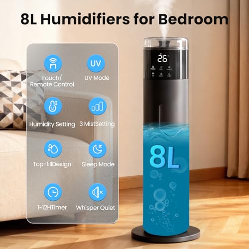 Decitiva Black 8L Ultrasonic Cool Mist Humidifier for Bedroom & Large Rooms