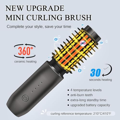 Cordless Hot Brush Hair Straightener & Curling Iron - Travel Portable, 4 Temp, Fast Heating - Classic Black