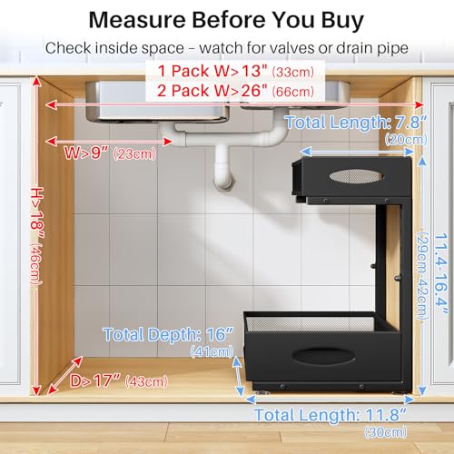 Black 2-Pack Under Sink Organizer with 2-Tier Pull-Out Shelves for Kitchen & Bathroom