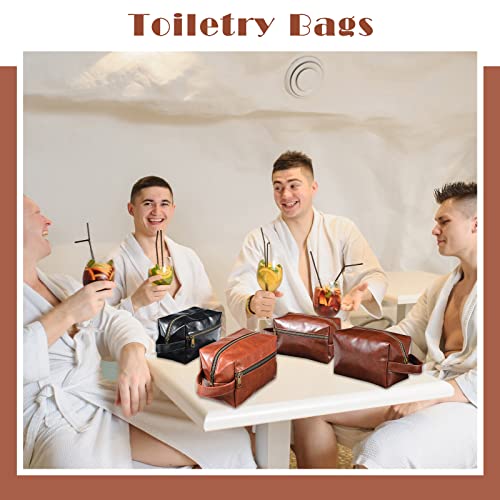 Leather Toiletry Bag Set for Men Women 6 Pack Travel & Gift - Brown Black Coffee