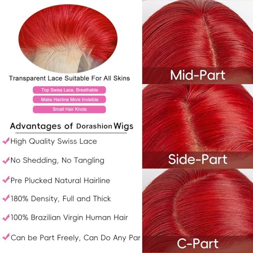 Red Lace Front Human Hair Wigs 20 Inch Body Wave - Dorashion